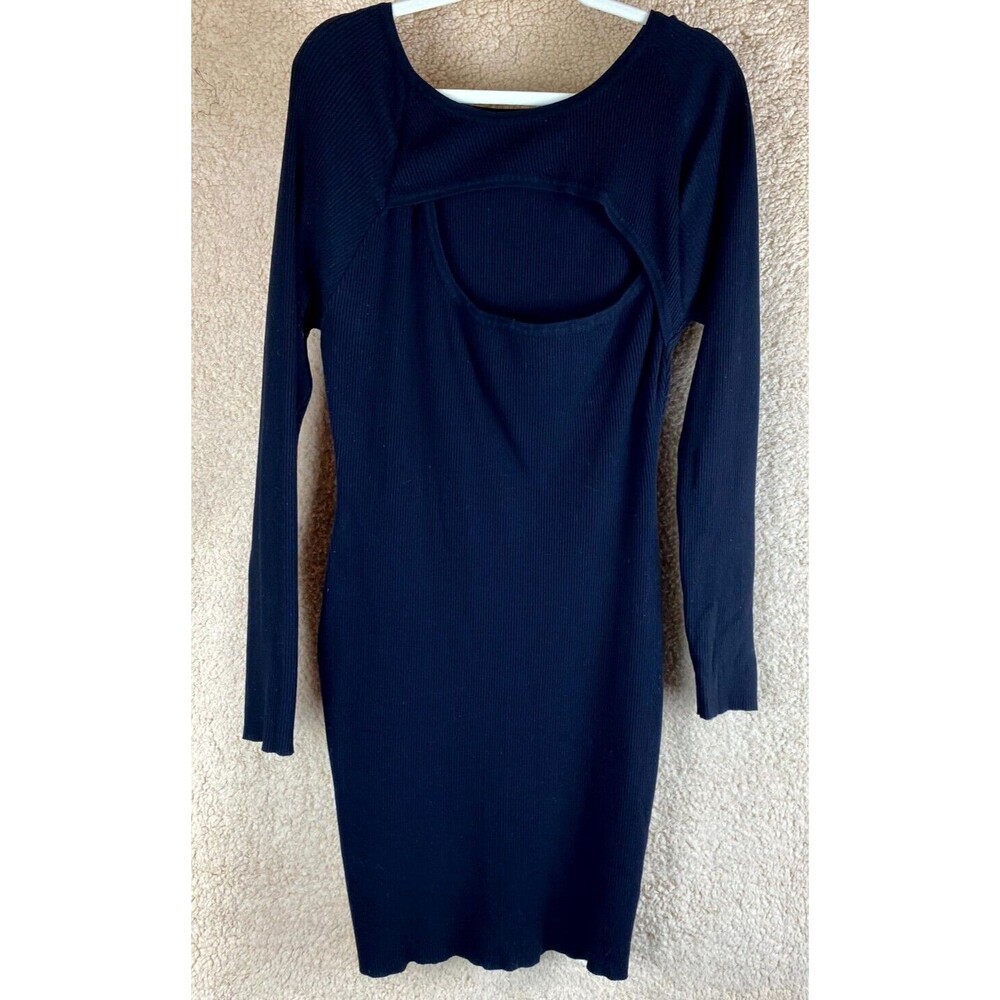 Fashion Nova Women's Sz 3XL Black Stretchy Ribbed Long Sleeve Dress Chest Cutout